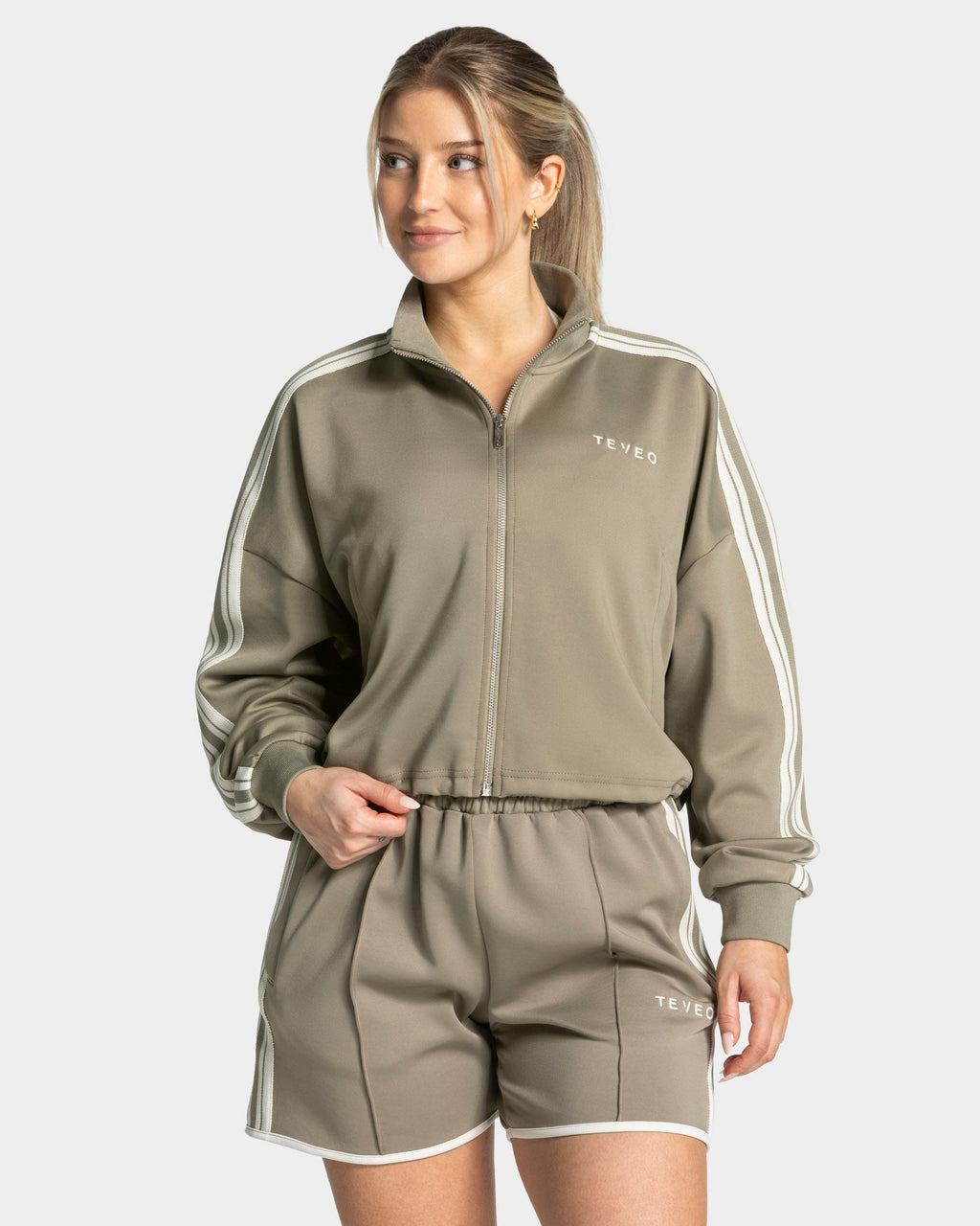 Club Cropped Zip Jacke "Khaki"