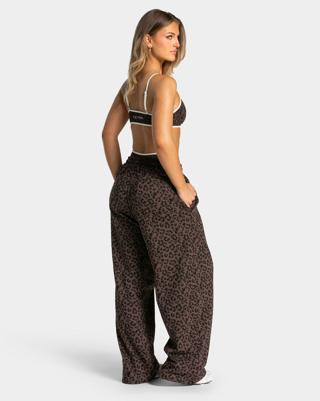 Pantalon de jogging Wide Leg Contrastline « léopard Espresso »