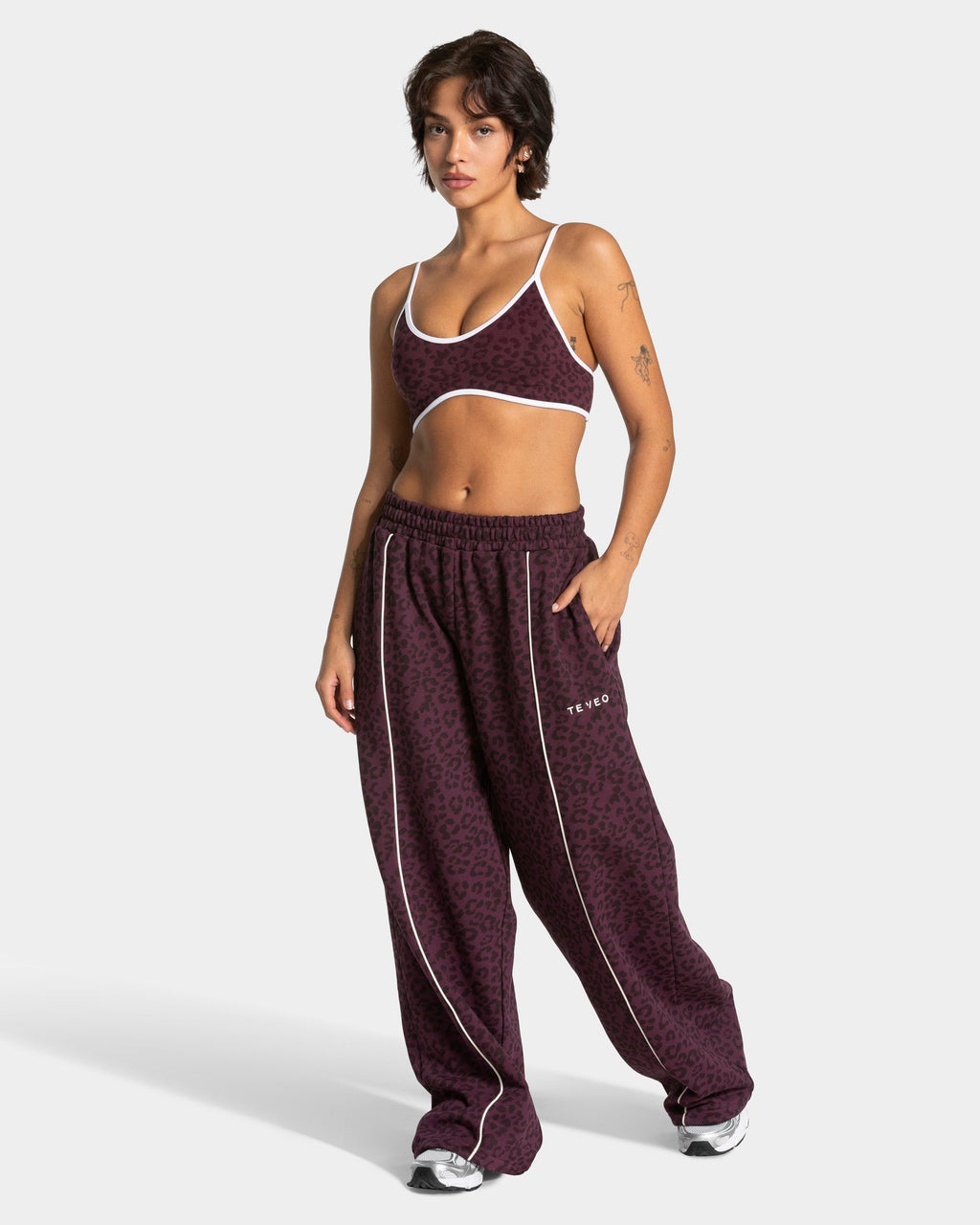 Pantalon de jogging Wide Leg Contrastline « léopard Merlot »