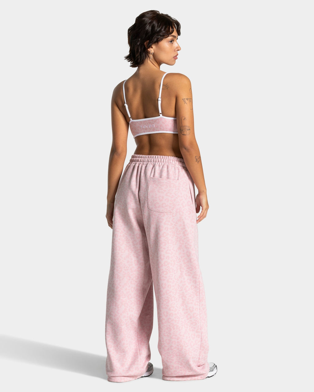 Wide Leg Contrastline Jogging Trousers in ‘Pink Leopard’