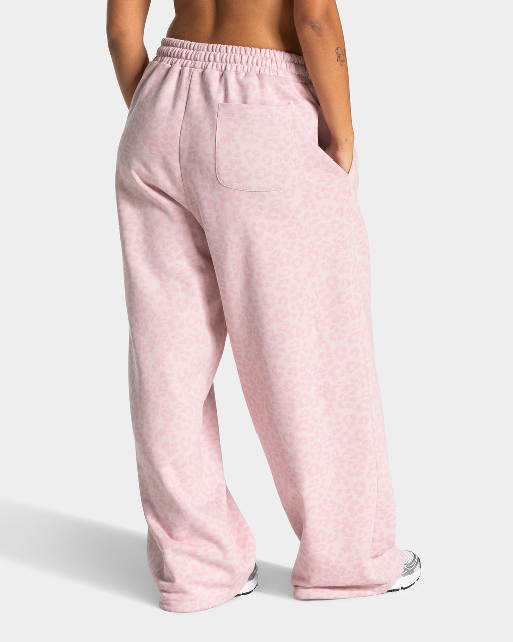 Wide Leg Contrastline Jogging Trousers in ‘Pink Leopard’