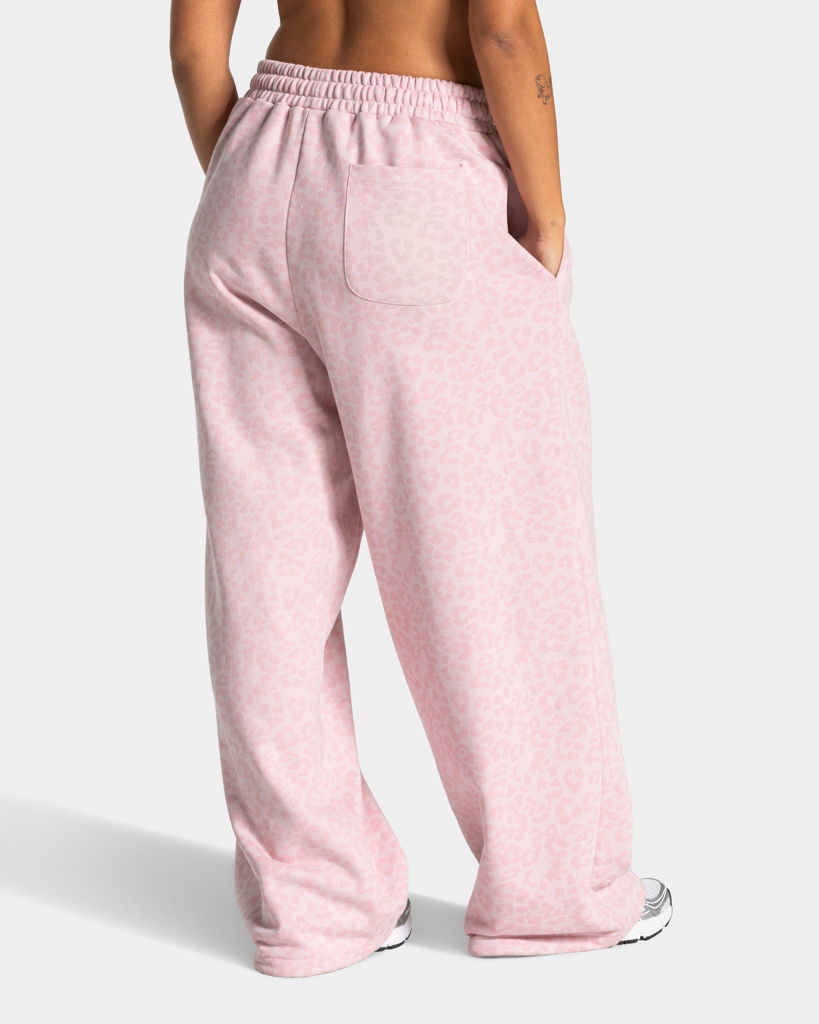 Wide Leg Contrastline Jogging Trousers in ‘Pink Leopard’